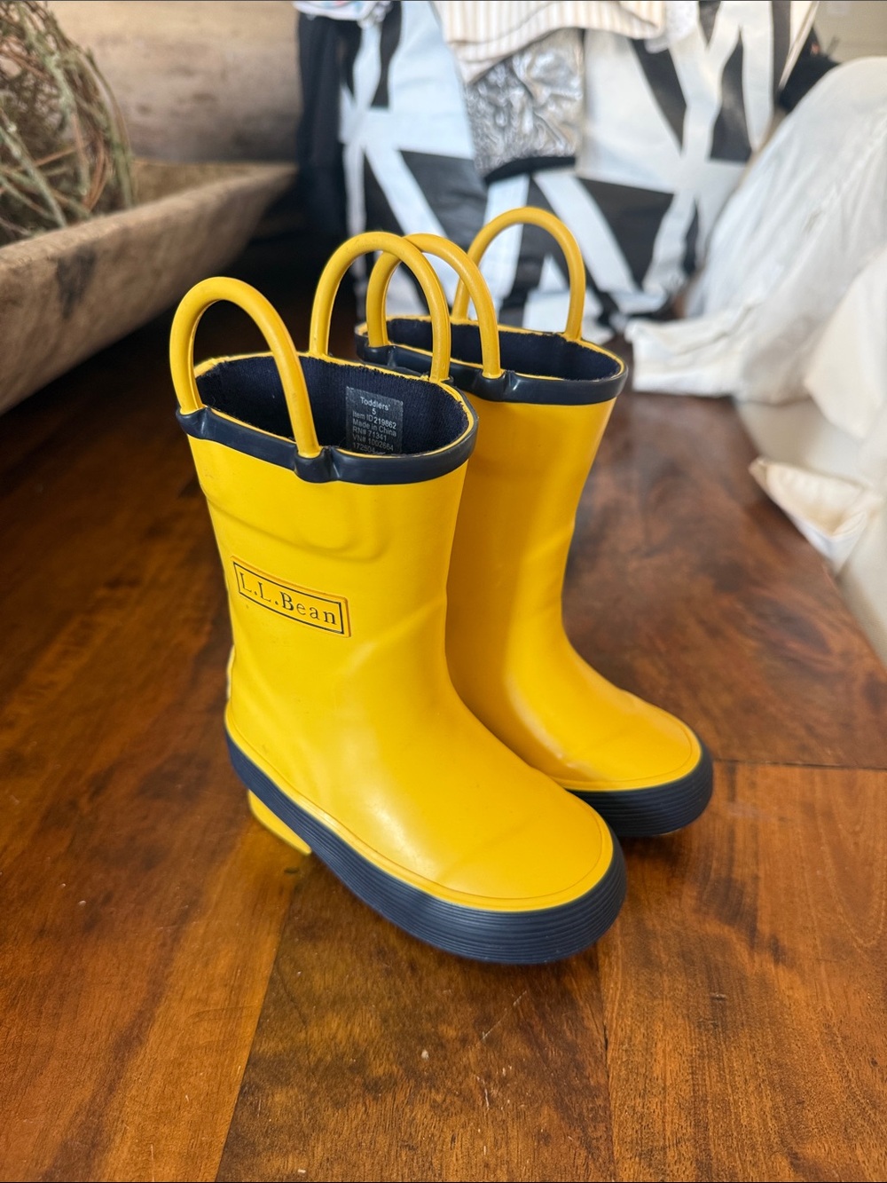 L.L. Bean Kids Yellow Rain Boots with Navy Trim